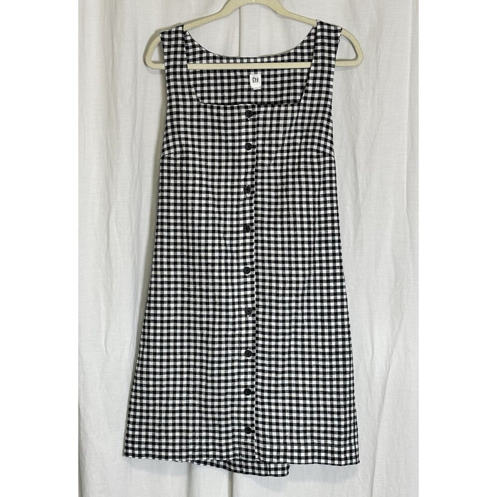 Gap Gingham Mini Dress Women’s Large Sleeveless Linen Blend Button Front NEW!